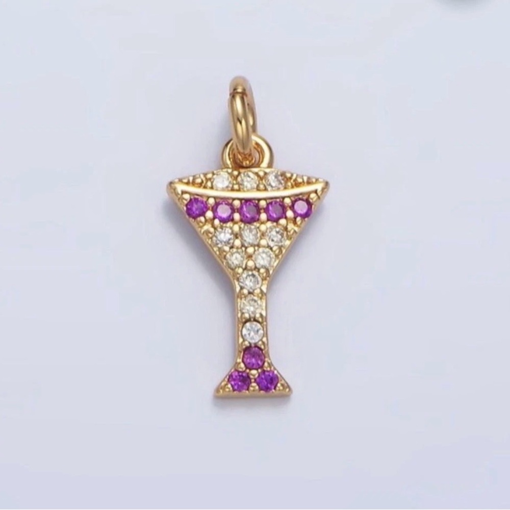 Gold CZ Martini Glass Pendant Necklace Charm | Cubic Zirconia Cocktail Jewelry